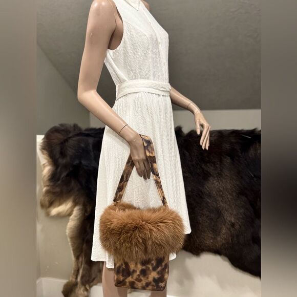Gorgeous Real Fox Fur Trimmed Handmade Genuine Leather Tote Bag/ Crossbody - Picture 7 of 16